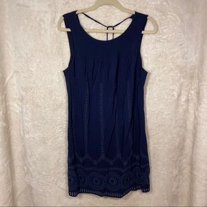 Crown & Ivy Navy Blue Dress w Embroidery, L